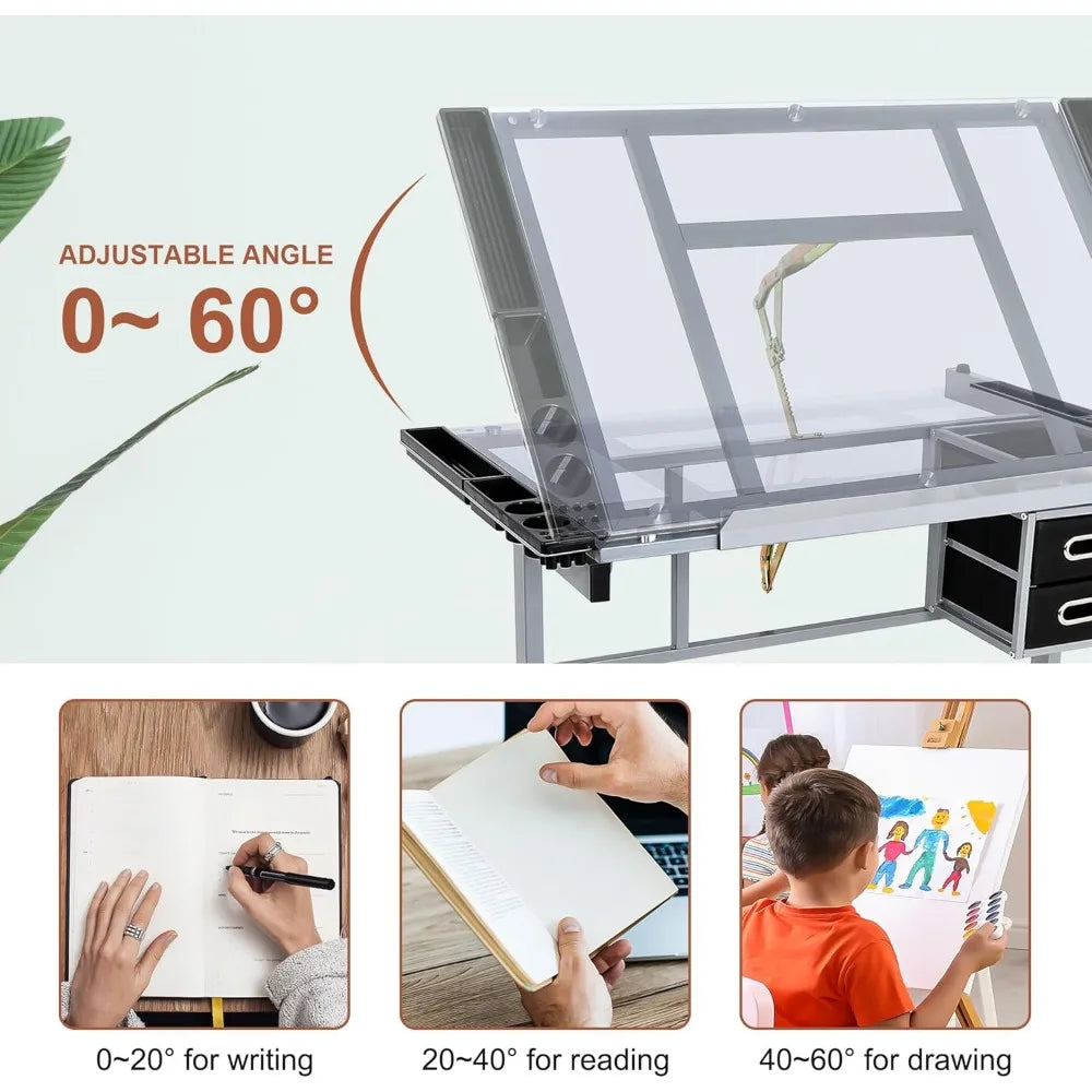 Glass Top Rolling Workstation for Arts, Crafts, Drafting
