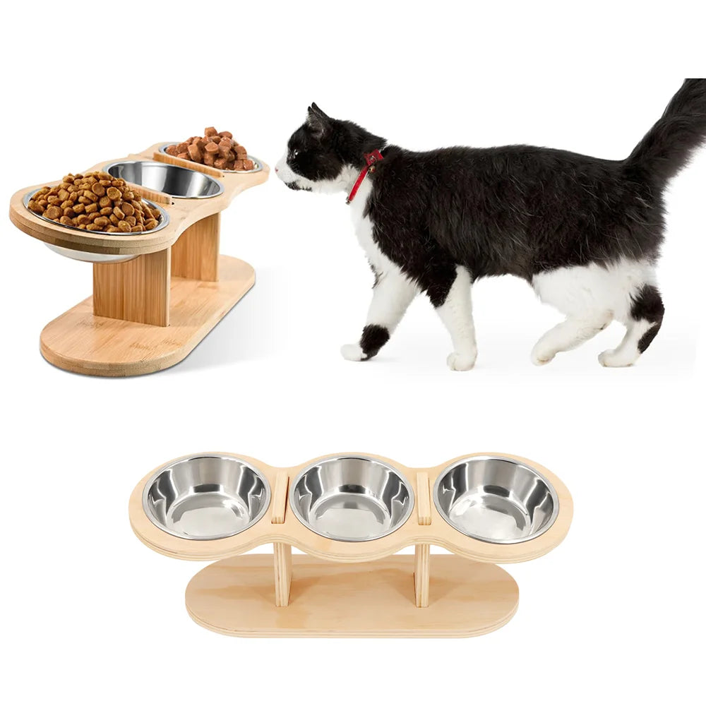 Cat 3 Bowl Raised Wooden Tilt Stand