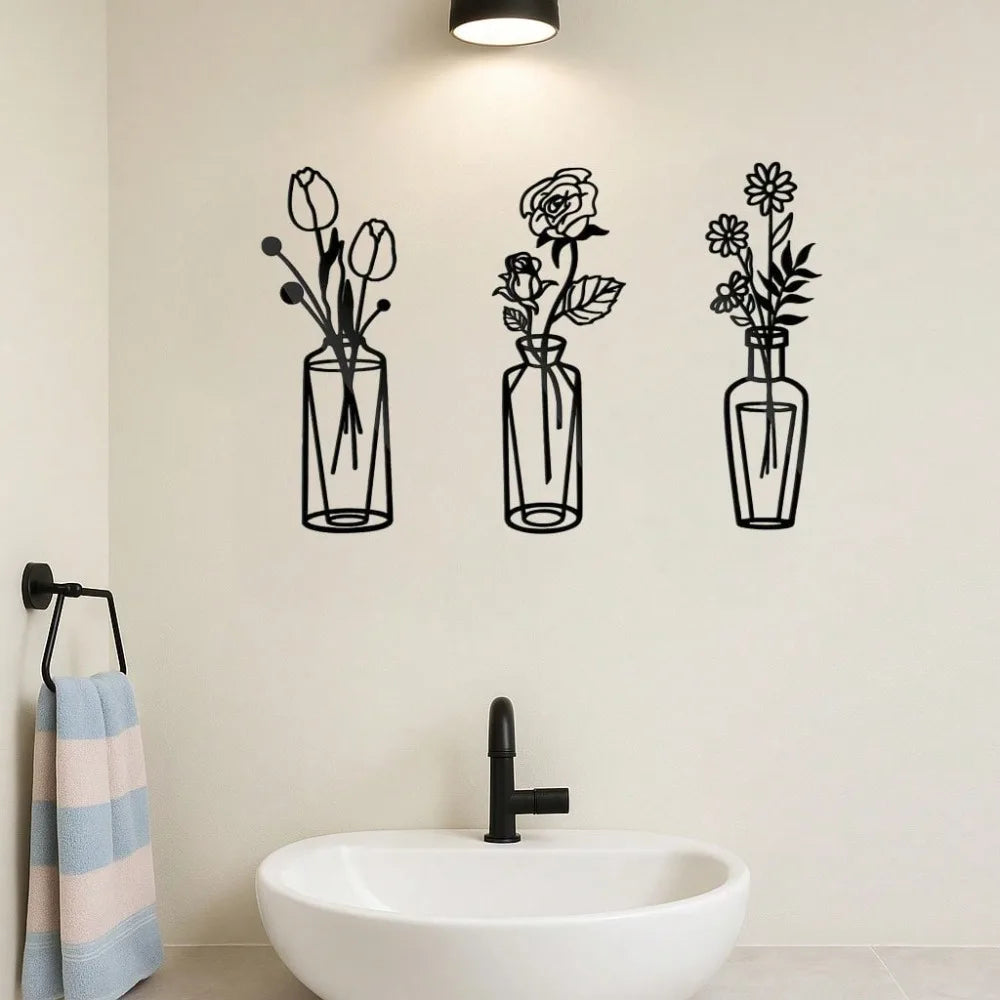 Minimalist Iron Wire Floral Sculpture Wall Art