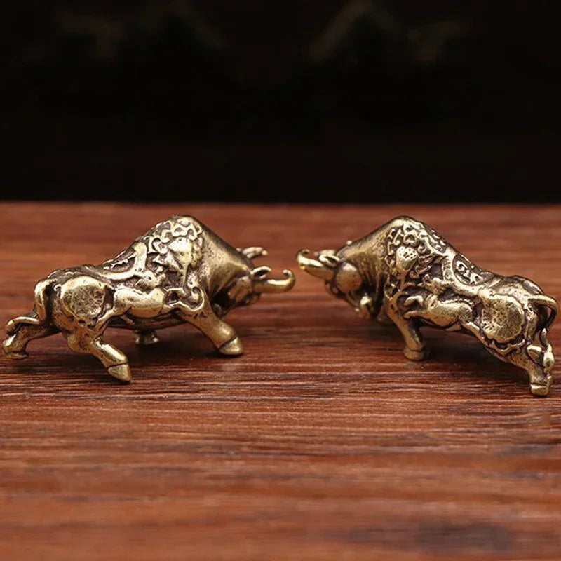 Brass Bullfighting Statue, Lucky Copper Animal Figurine
