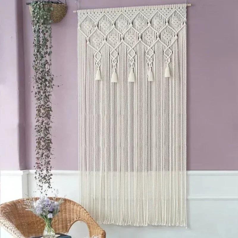 Handcrafted Woven Wall Hanging; Tasseled Tapestry