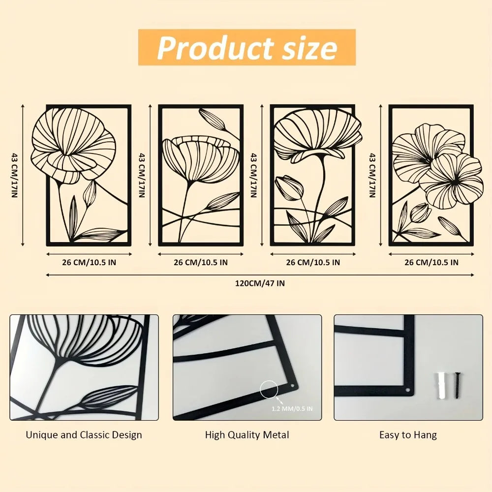 4-Piece Minimalist Metal Lotus Flower Wall Decor