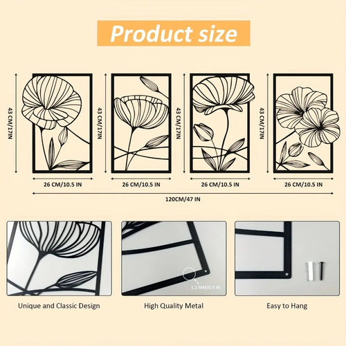 4-Piece Minimalist Metal Lotus Flower Wall Decor