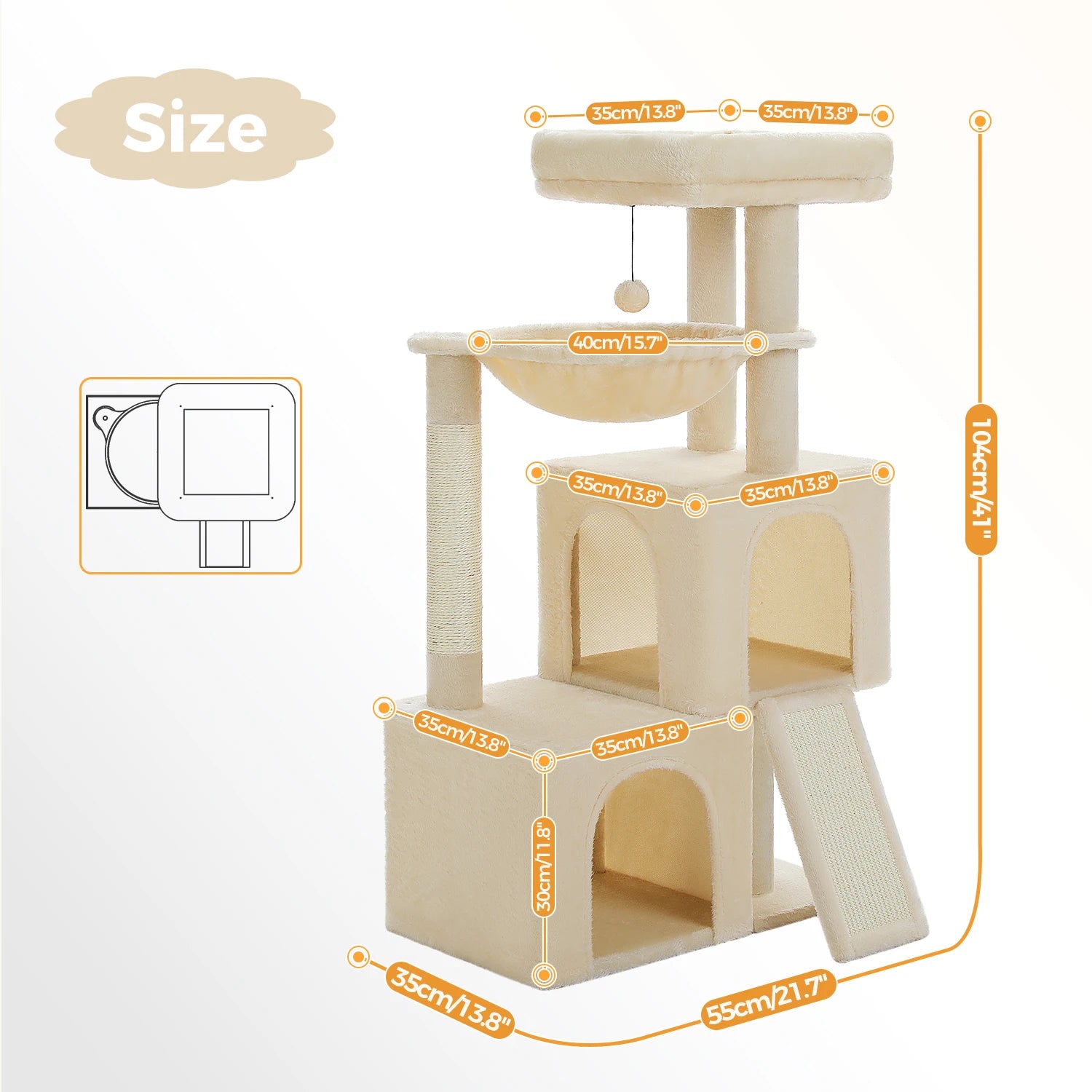 Spacious Cat Tower; Natural Sisal Scratching Posts