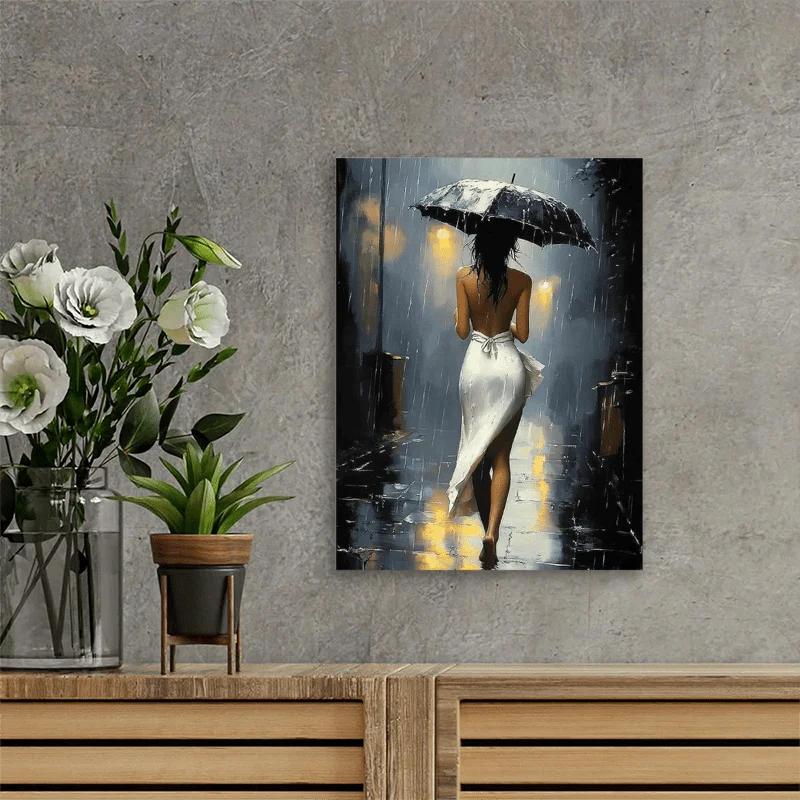 Romantic Rainy Night, Elegant Style Canvas Art