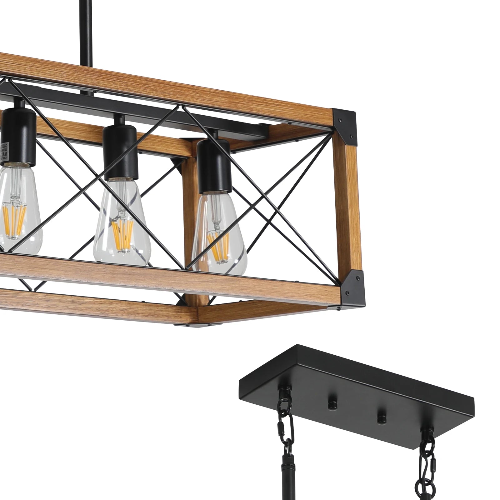 31“ Industrial Wood & Iron Frame, 5-Light Pendant