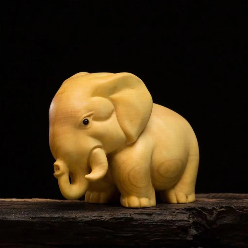 Handcrafted Thuja Wood Sculptures; Elephant, Rhino, Hippo
