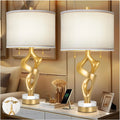 Unique 26" Gold Leaf Lamps, Linen Shade, Set of 2