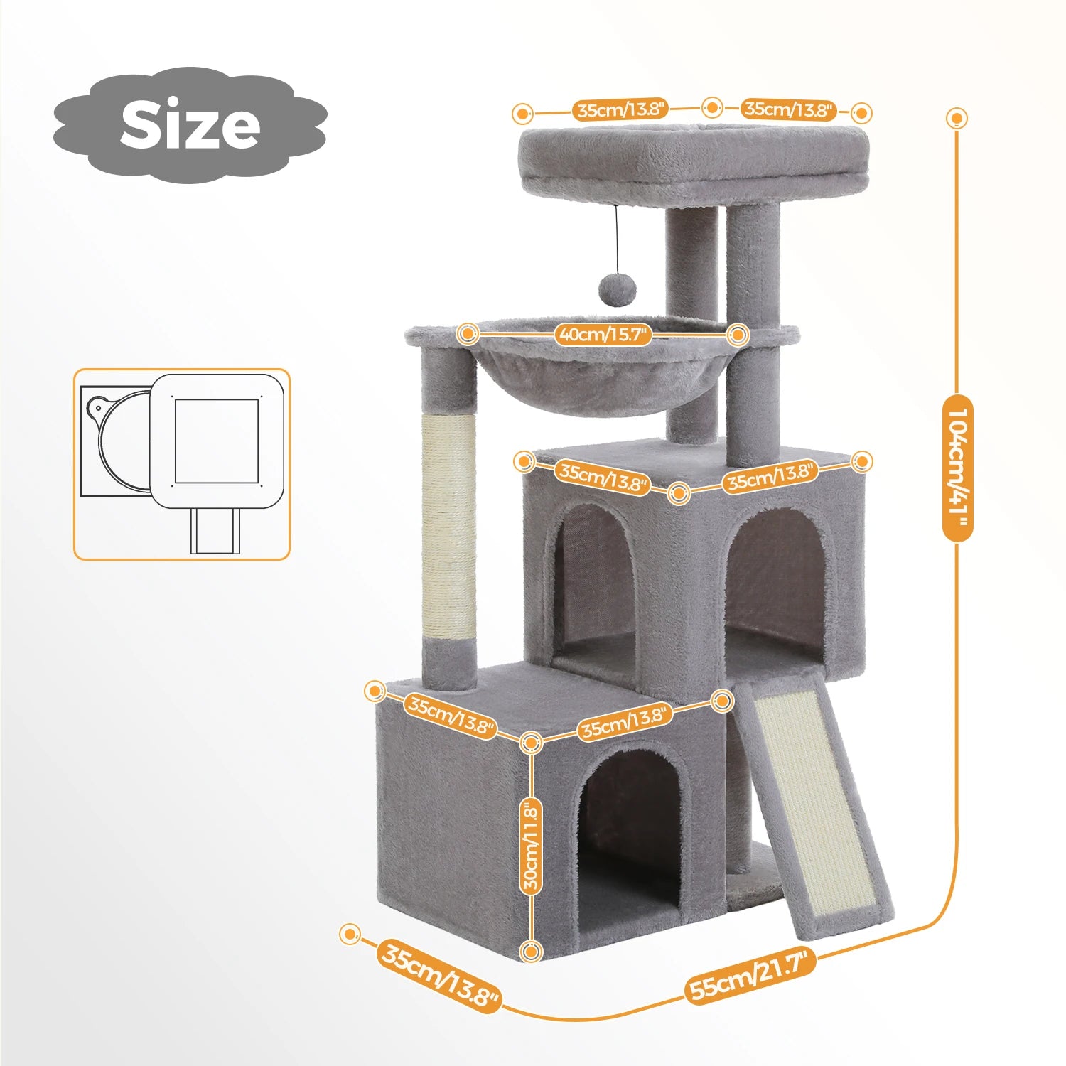 Spacious Cat Tower; Natural Sisal Scratching Posts