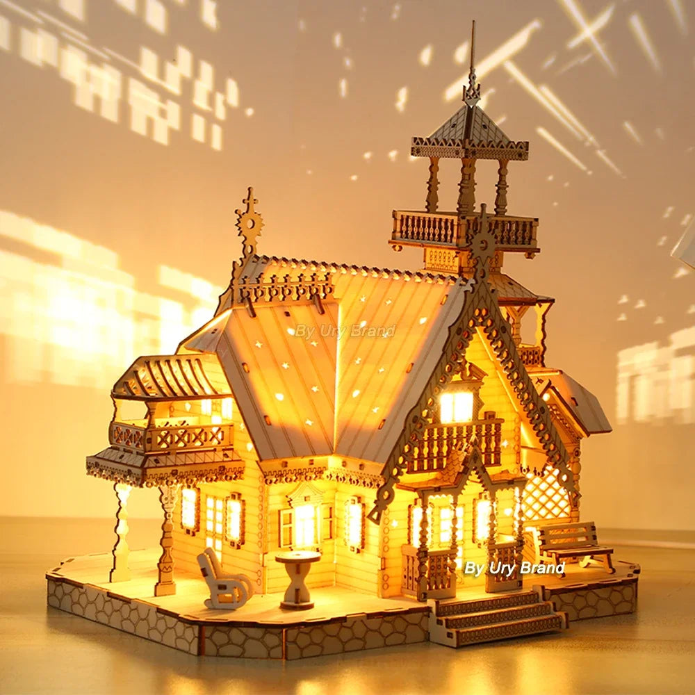 3D Wooden Puzzle Villa House with Light Assembly