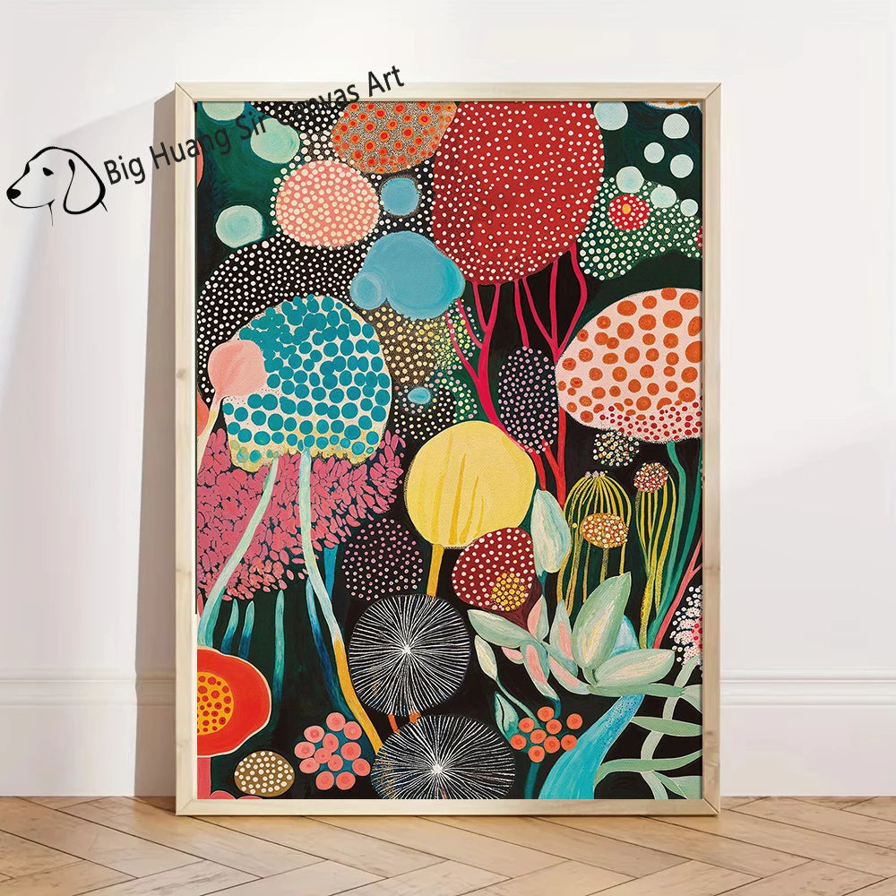 Yayoi Kusama Inspired Botanical Retro Artwork Prints