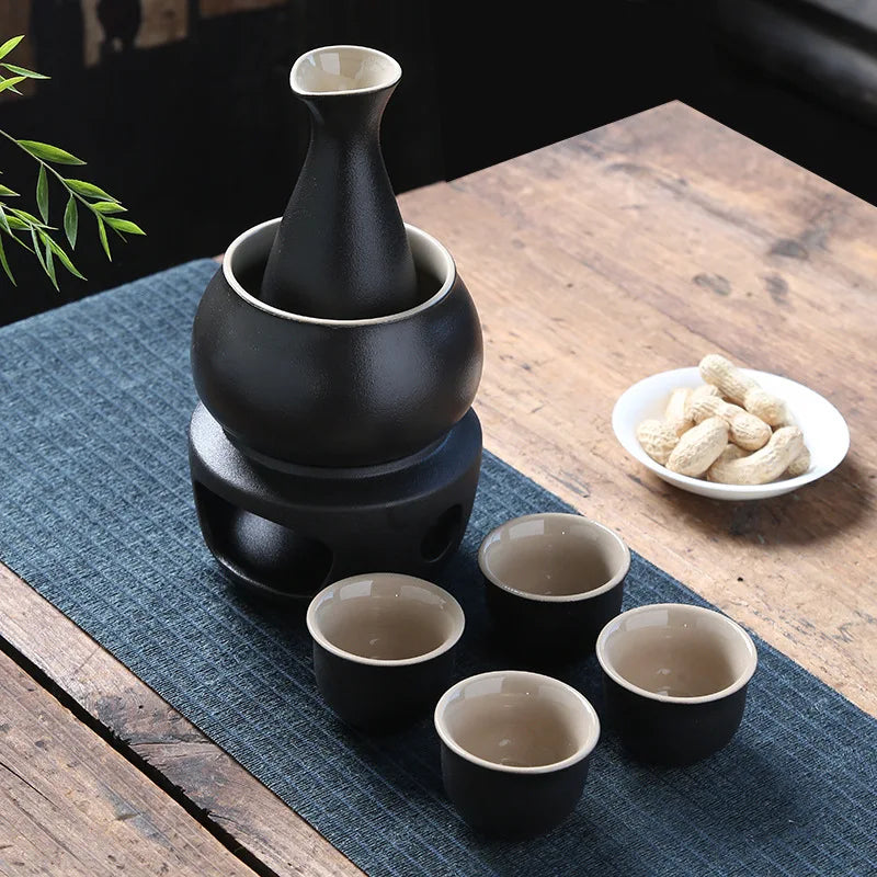 Japanese Sake Pot, Warmer, Cups, Ceramic 7pcs Set