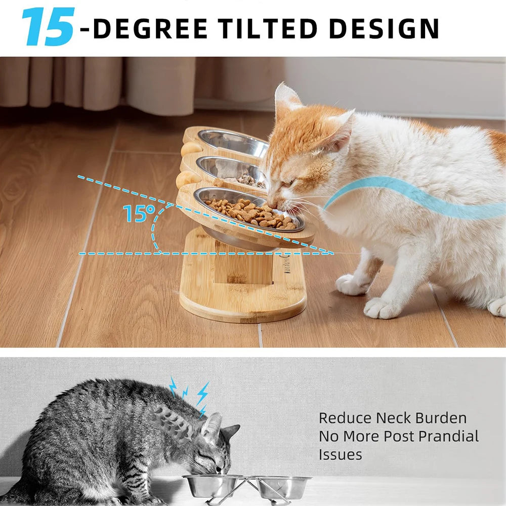 Cat 3 Bowl Raised Wooden Tilt Stand