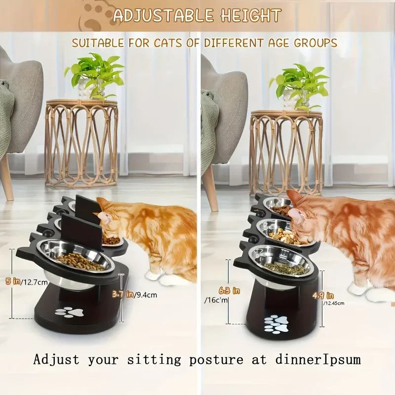 Adjustable 15-Degree Slanted Elevated Cat Feeder
