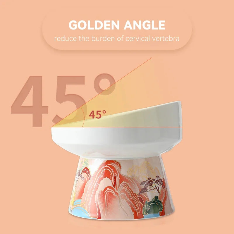 Chinese Style Elevated Ceramic Cat Water/Food Bowl
