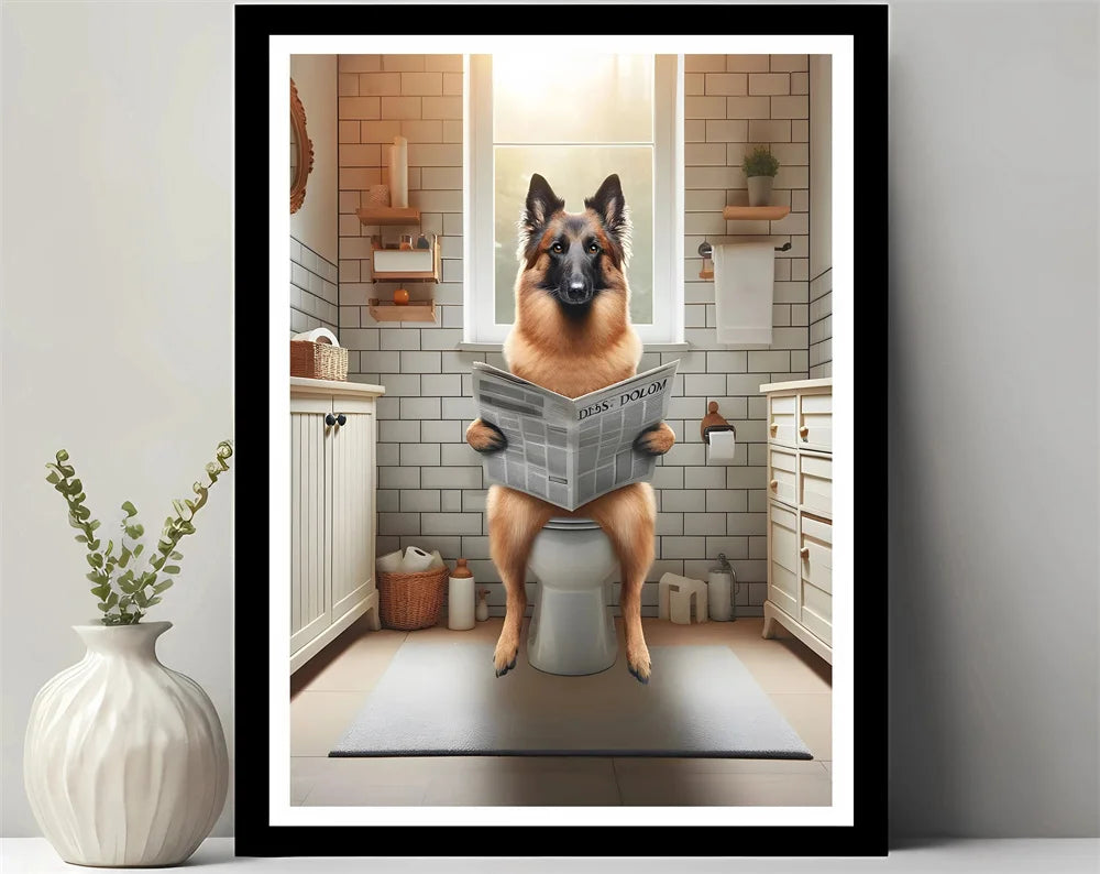 Animals Reading Newspaper on Toilet Canvas Print