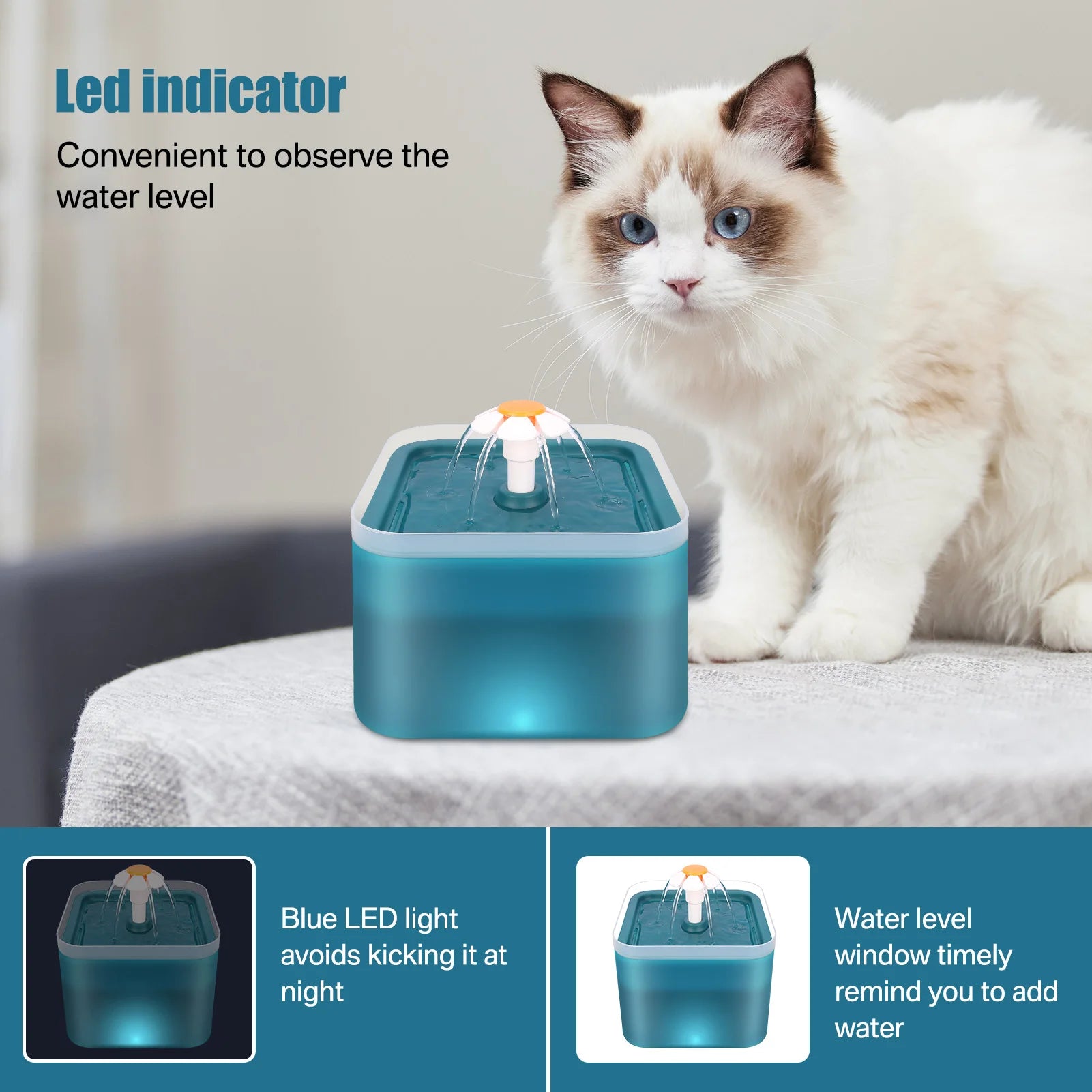 Silent Cat Water Dispenser; LED Lighting,