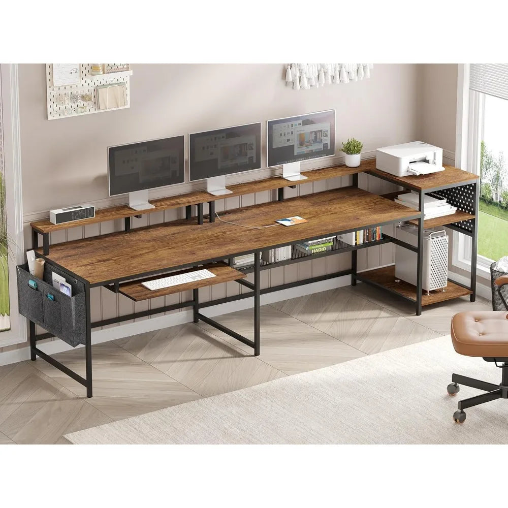 L Shaped Computer Desk with Power Outlets & LED Strip