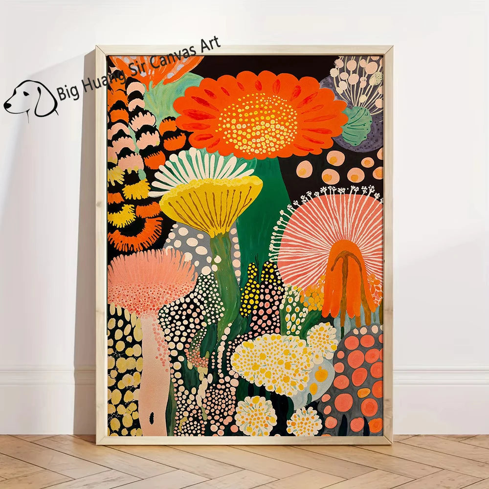 Yayoi Kusama Inspired Botanical Retro Artwork Prints