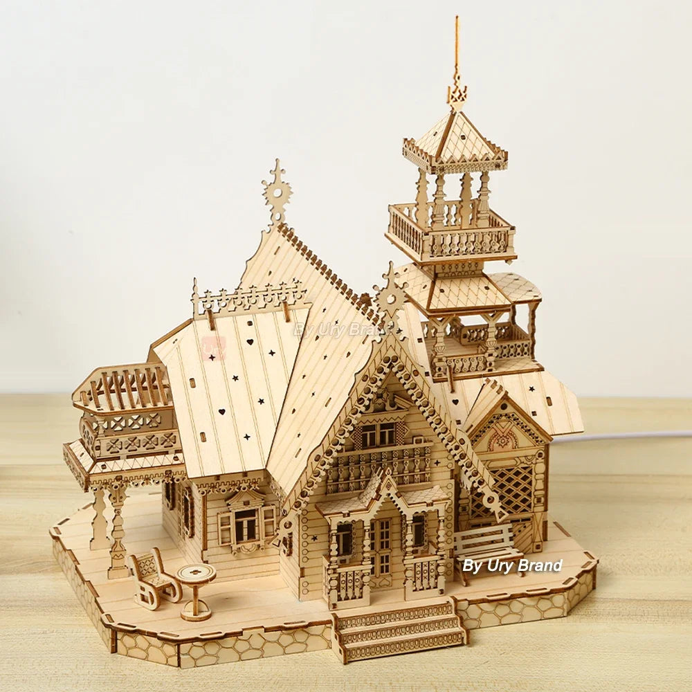 3D Wooden Puzzle Villa House with Light Assembly
