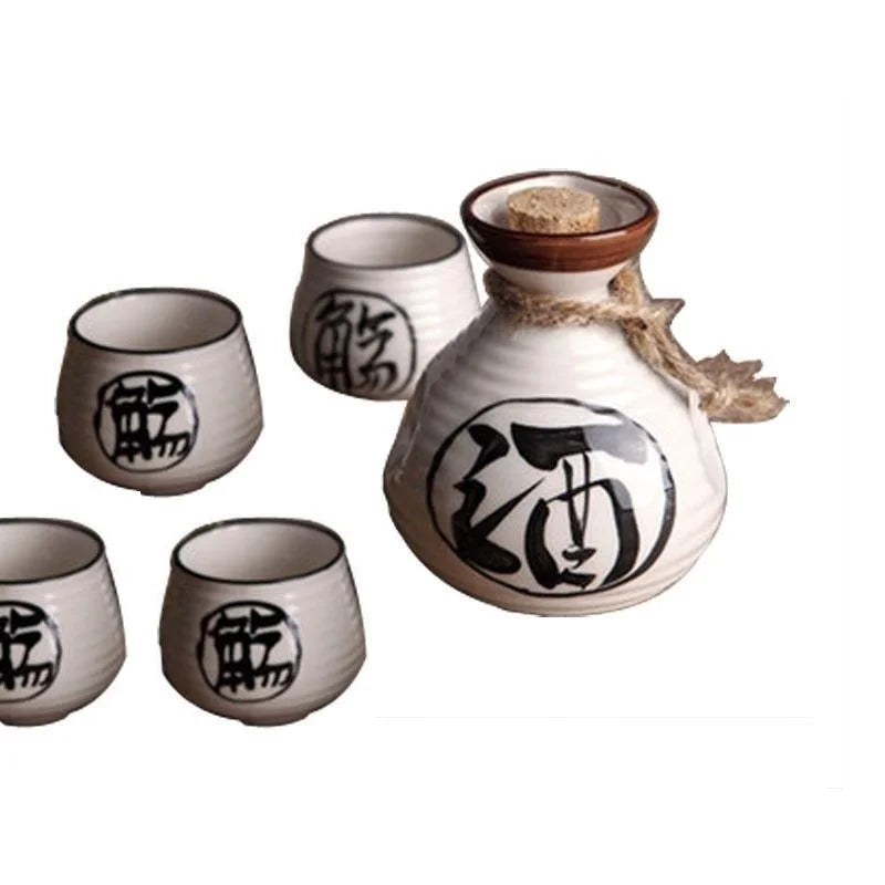 Vintage Japanese Sake Pot & 4 Cups