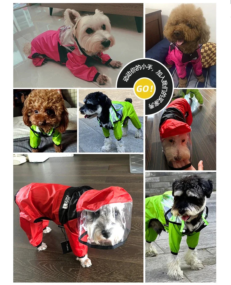 Dog Raincoat Jumpsuit, Transparent Hood, Waterproof