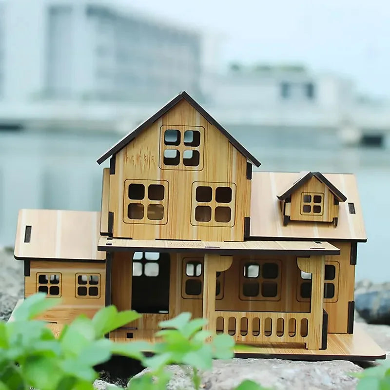 3D Wooden Puzzle Model Cozy Cottage, Handmade