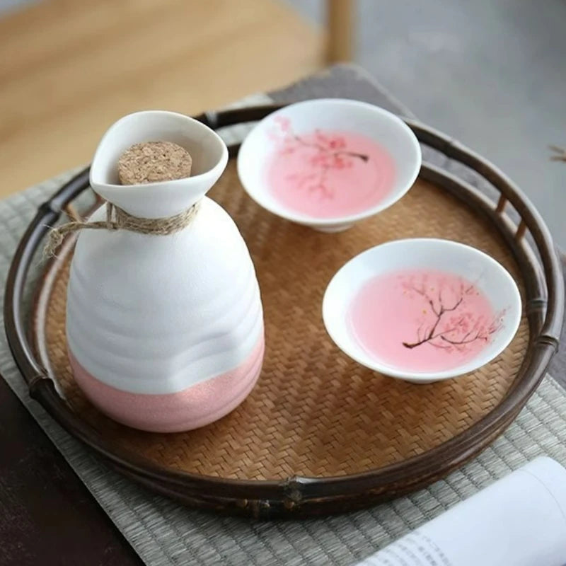 Japanese Style Ceramic Sakura Wine Sets, Handmade