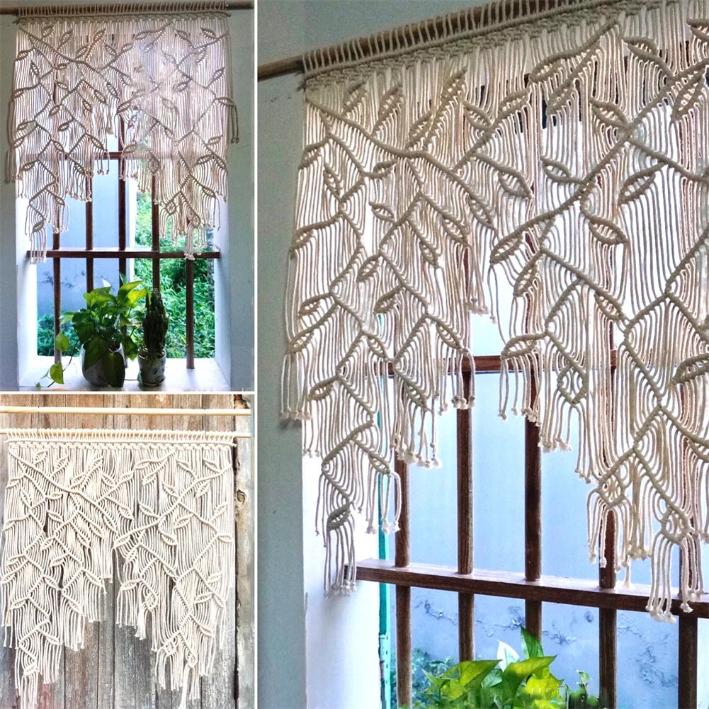 Handmade Macrame Leaf Pattern Window Tapestry