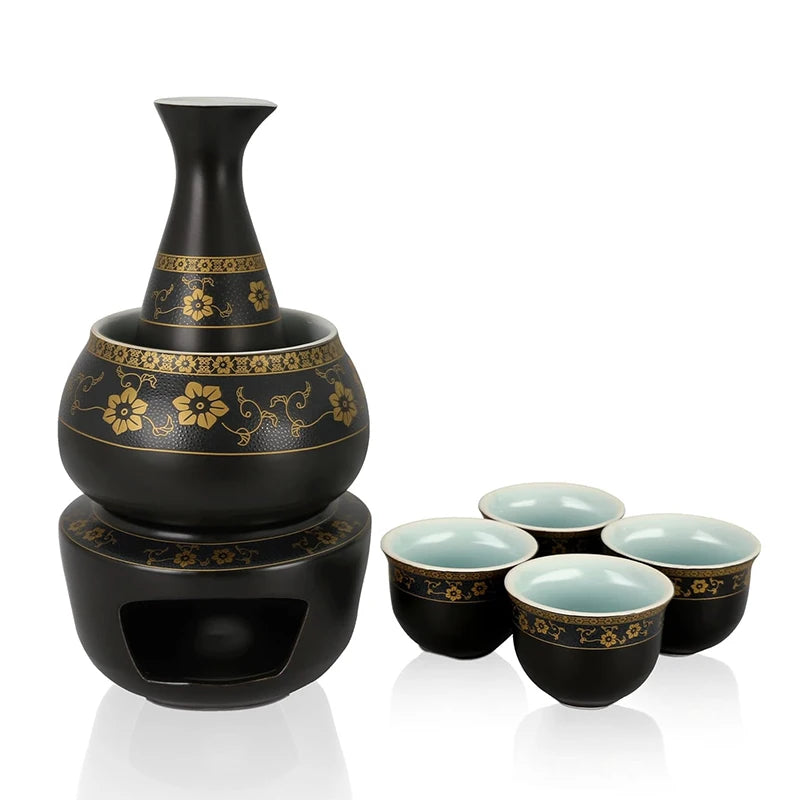 Japanese Sake Pot, Warmer, Cups, Ceramic 7pcs Set