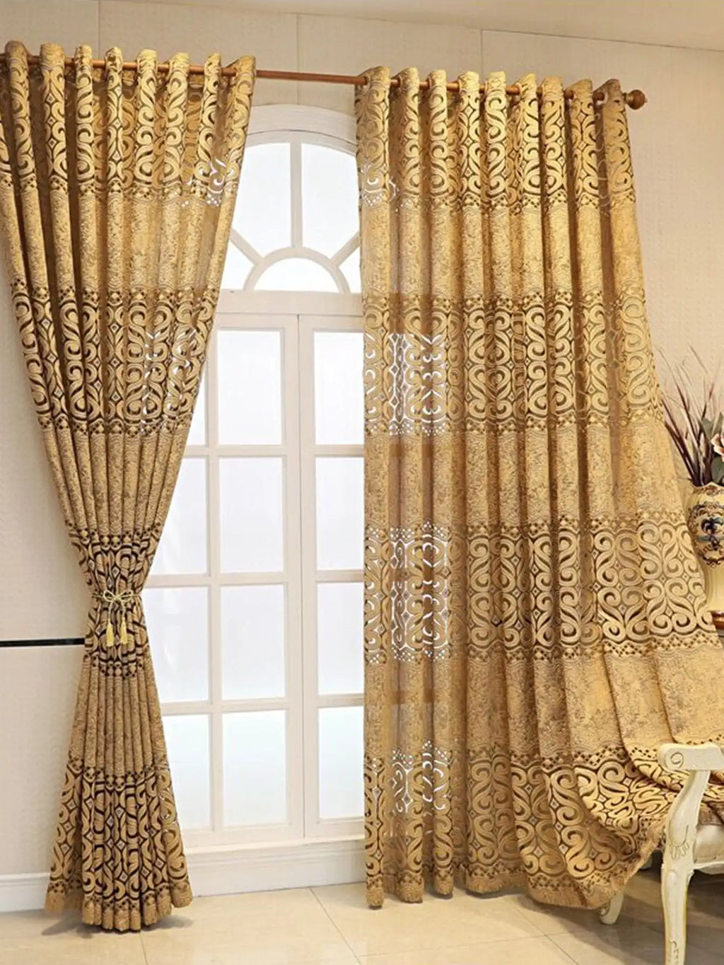 Khaki Eight Character Hollow Perforated Curtains