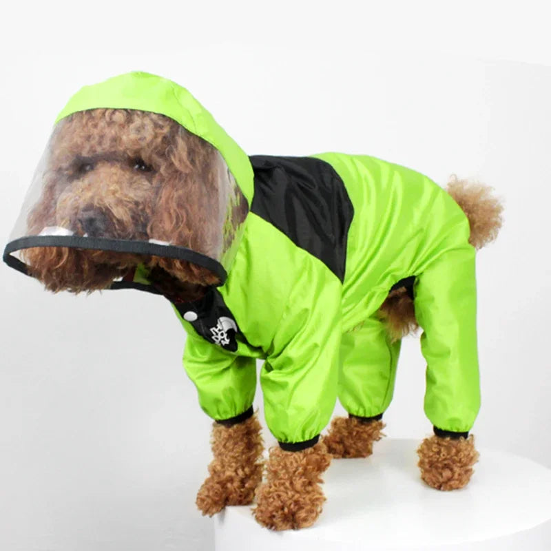 Dog Raincoat Jumpsuit, Transparent Hood, Waterproof