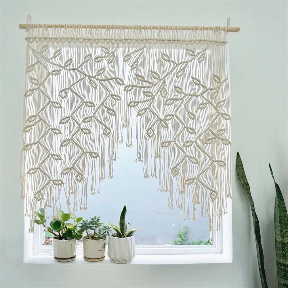 Handmade Macrame Leaf Pattern Window Tapestry