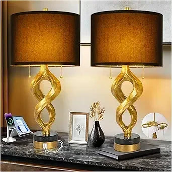 Sculptural 26" Lamps, Antique Gold Finish, Set of 2