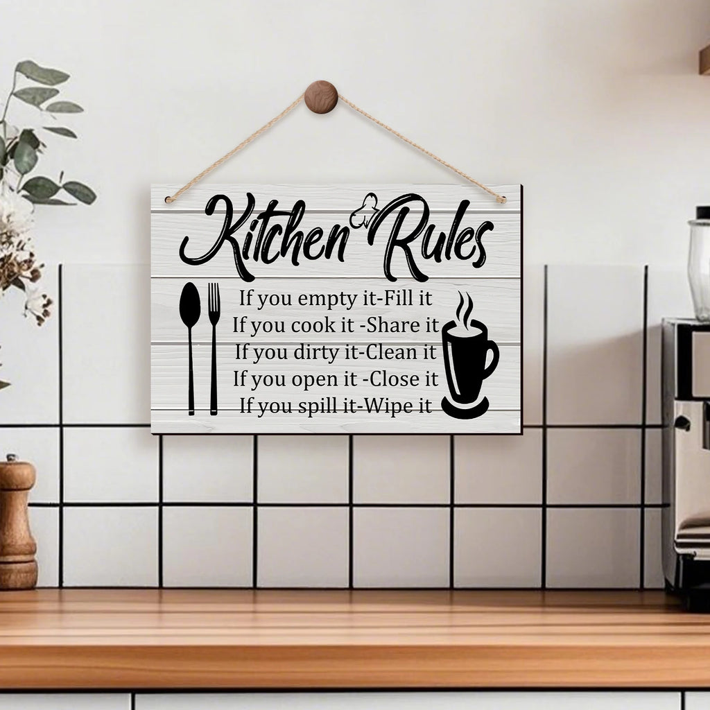 Kitchen Wooden Rules Decor Plaque with Utensils