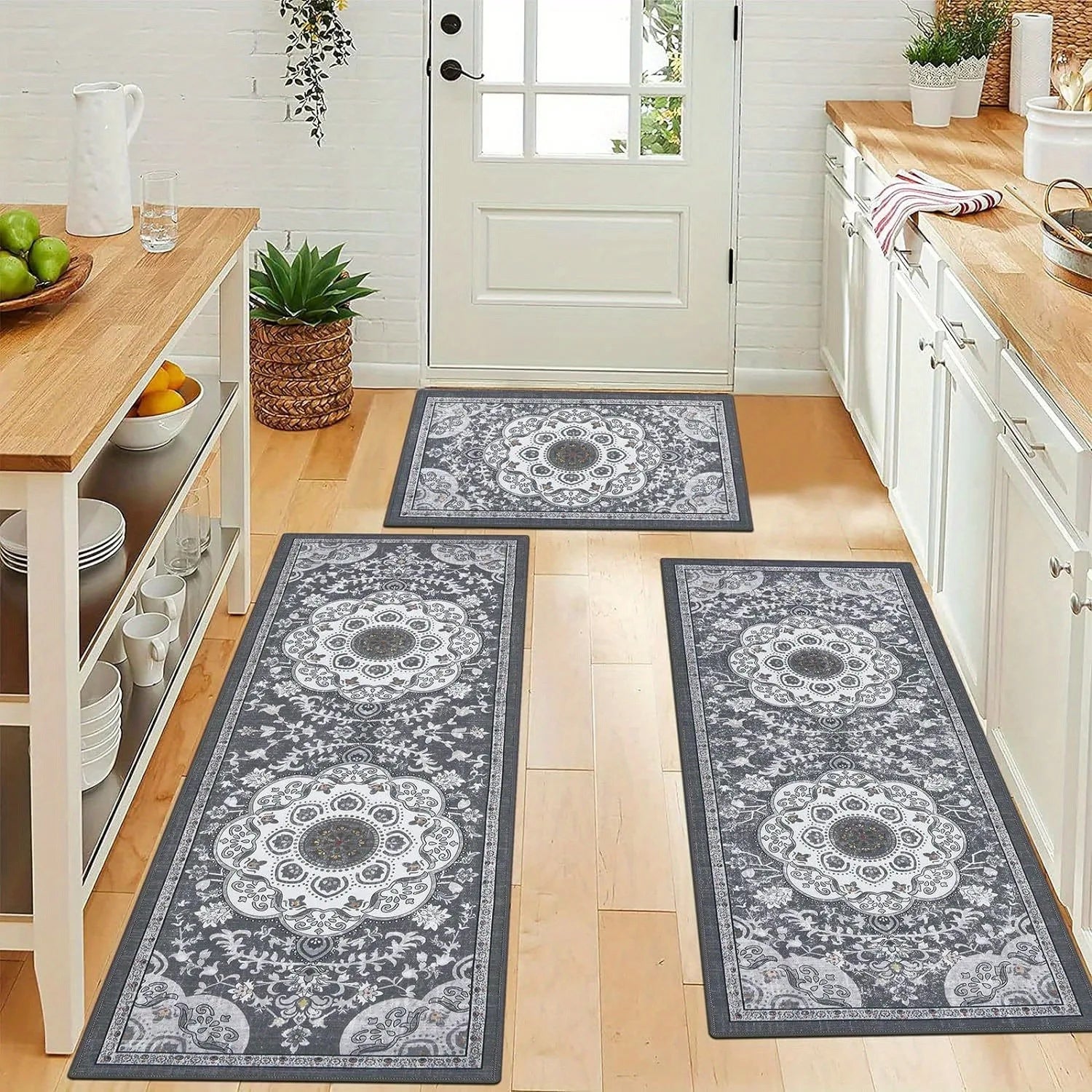 Bohemian Style 3 pcs Set kitchen Rugs Non-slip, washable 3 Colors